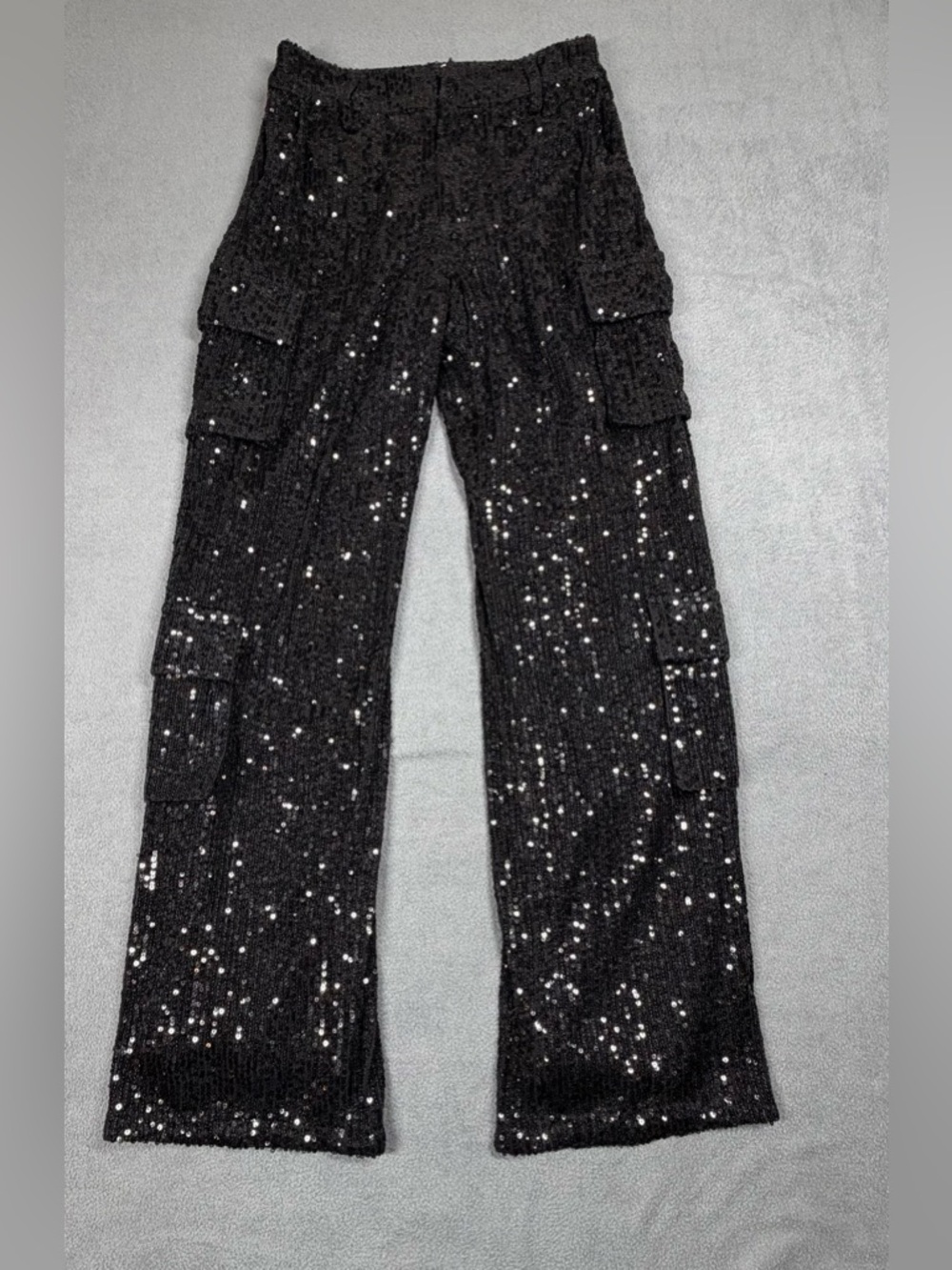Katie J NYC Black Sequin Tween Levi Cargo Pants